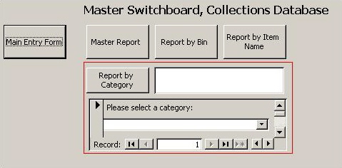 SUBJECT: Microsoft Access database master switchboard form 

SCANNER:  Hewlett-Packard HP-4100C
FILE:  JPEG from HP PrecisionScan LT
EDITING:  Adobe Photoshop